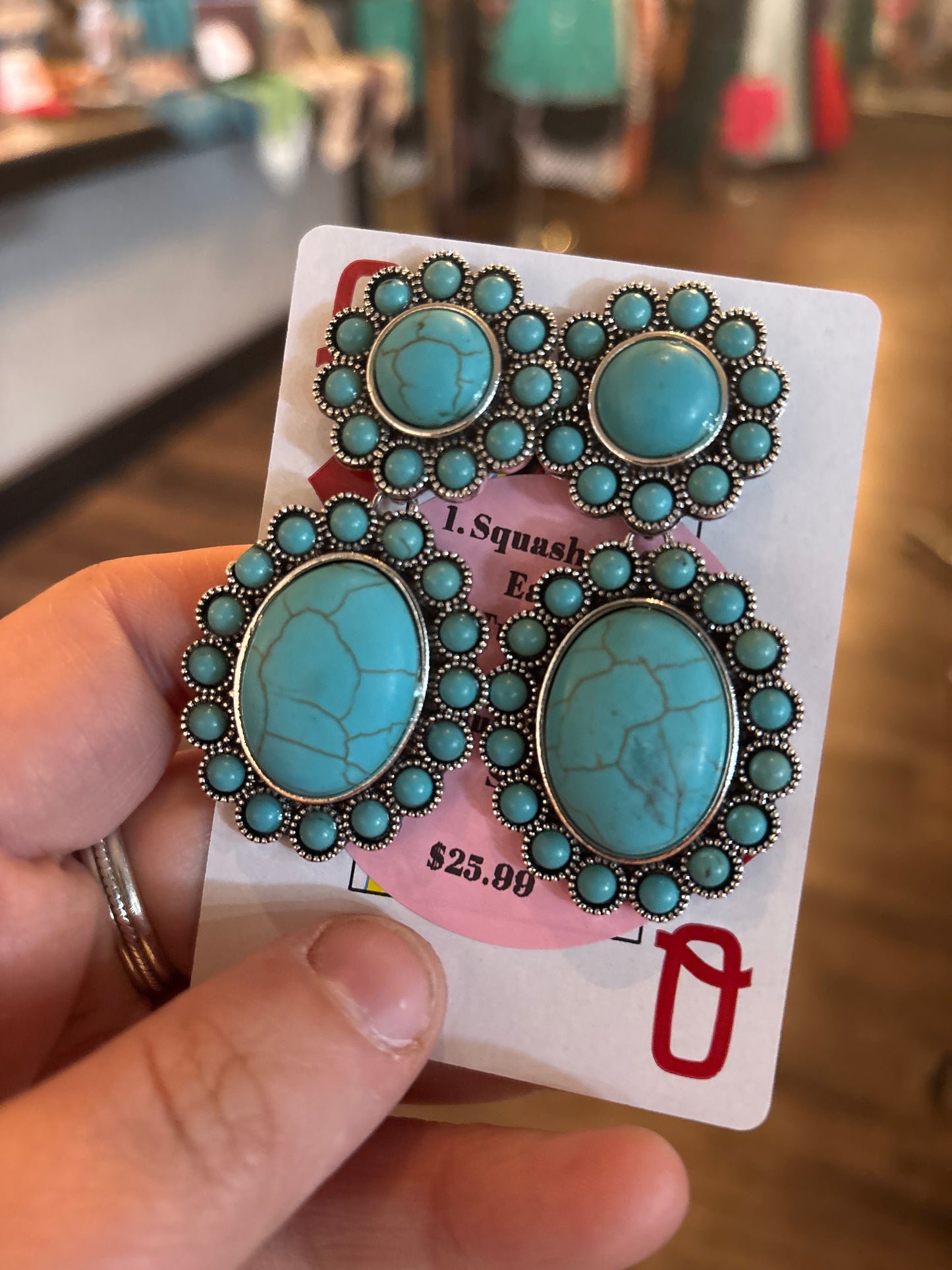 1. Squash Blossom Earrings - Turquoise & Silver - Turquoise & Silver