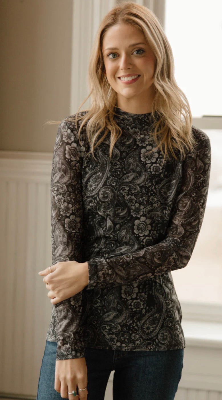 WANTED IN PAISLEY MESH TOP