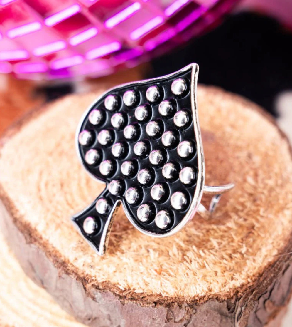 TIPI RAMBLEWOOD STUDDED SPADE SILVERTONE CUFF RING
