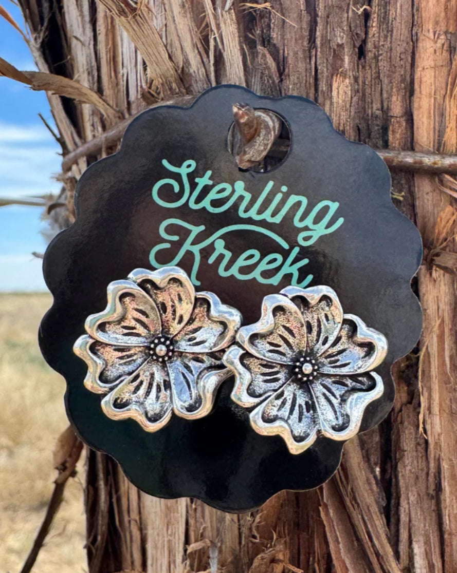 TOOLED FLOWER EARRINGS (STUDS)