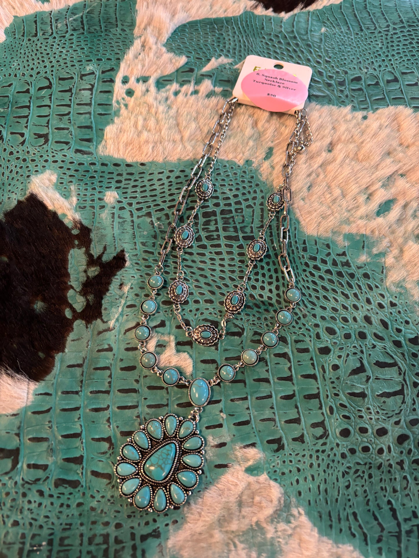 Layered Squash Blossom Necklace - Turquoise & Silver