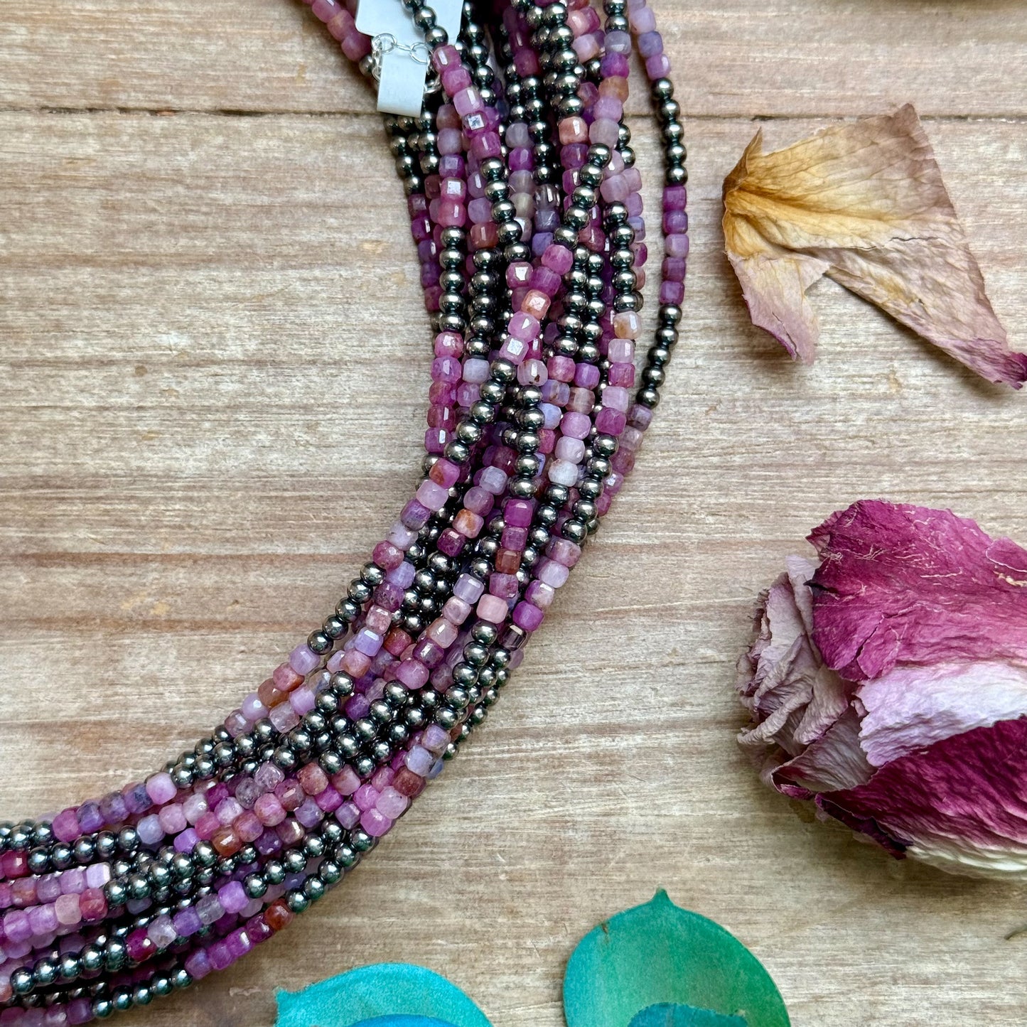 Natural Cubic Ruby Necklace with Sterling Silver Pearls – 19”