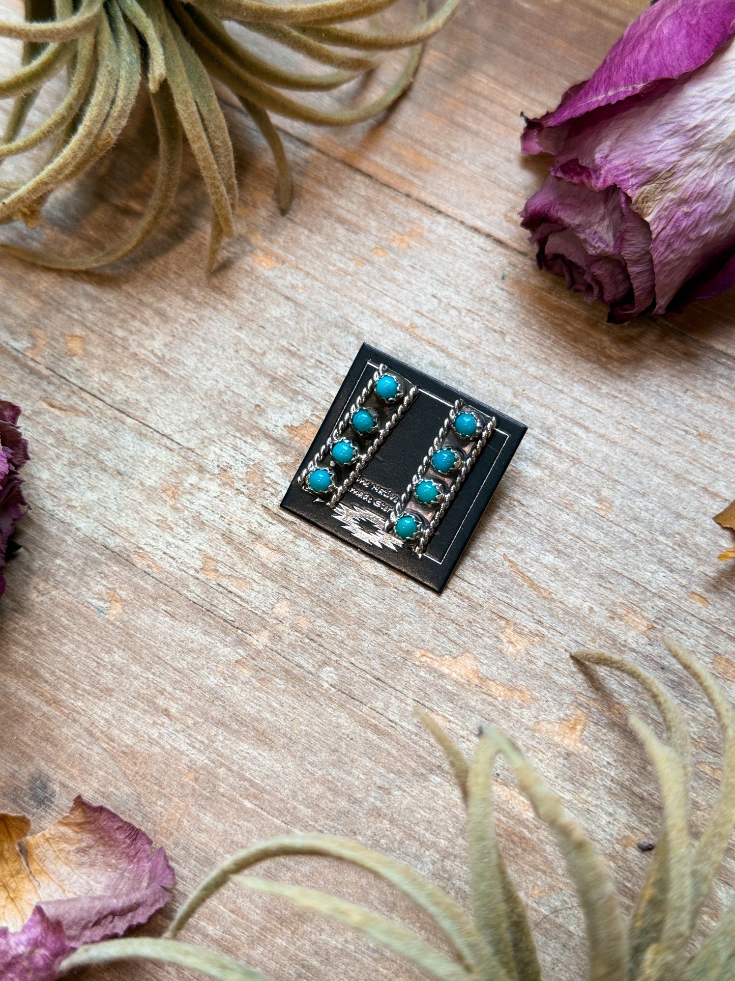 Sterling Silver Kingman Turquoise Long Stud Earrings