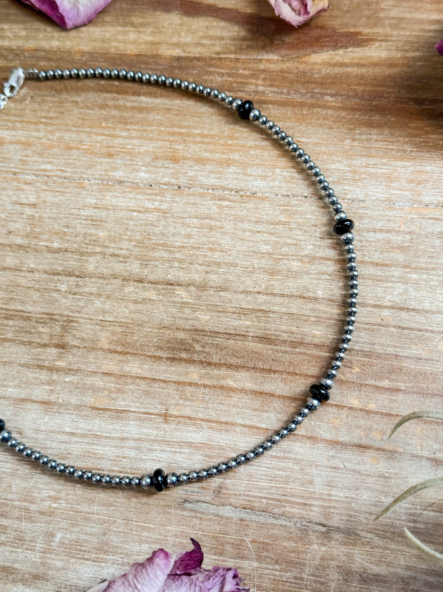 Sterling Silver Pearl & Black Onyx Necklace – 15”