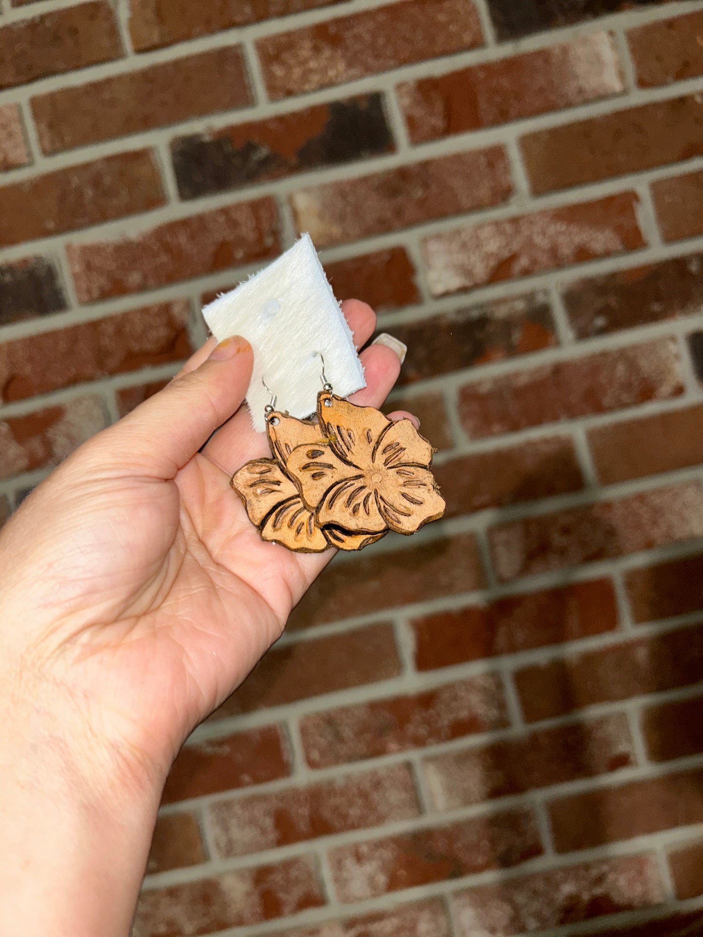 Prairie Flower Leather Tooled Earrings