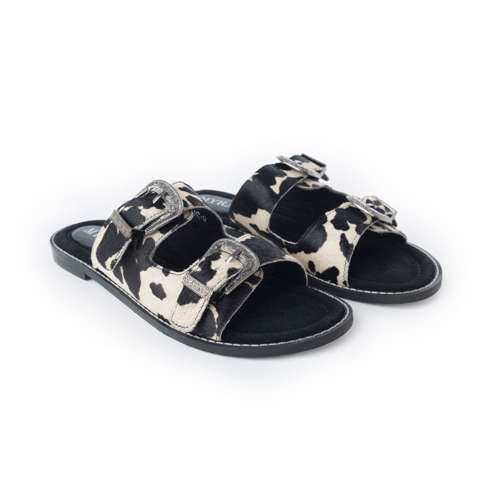 Myra Midnight Grove Hairon Leather Sandals in Ranch Ivory
