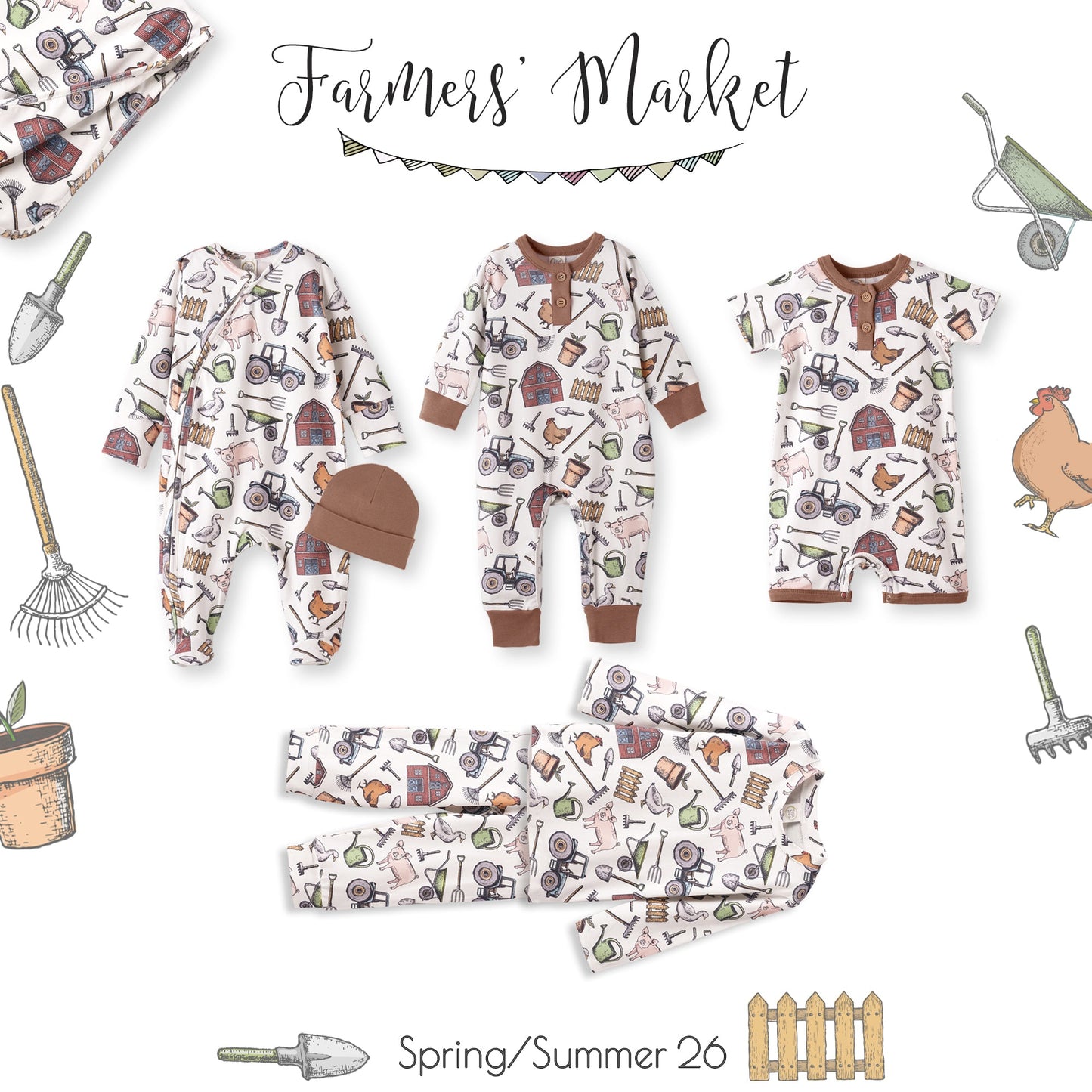 Farmer's Market Baby Henley Romper - Bamboo One Piece