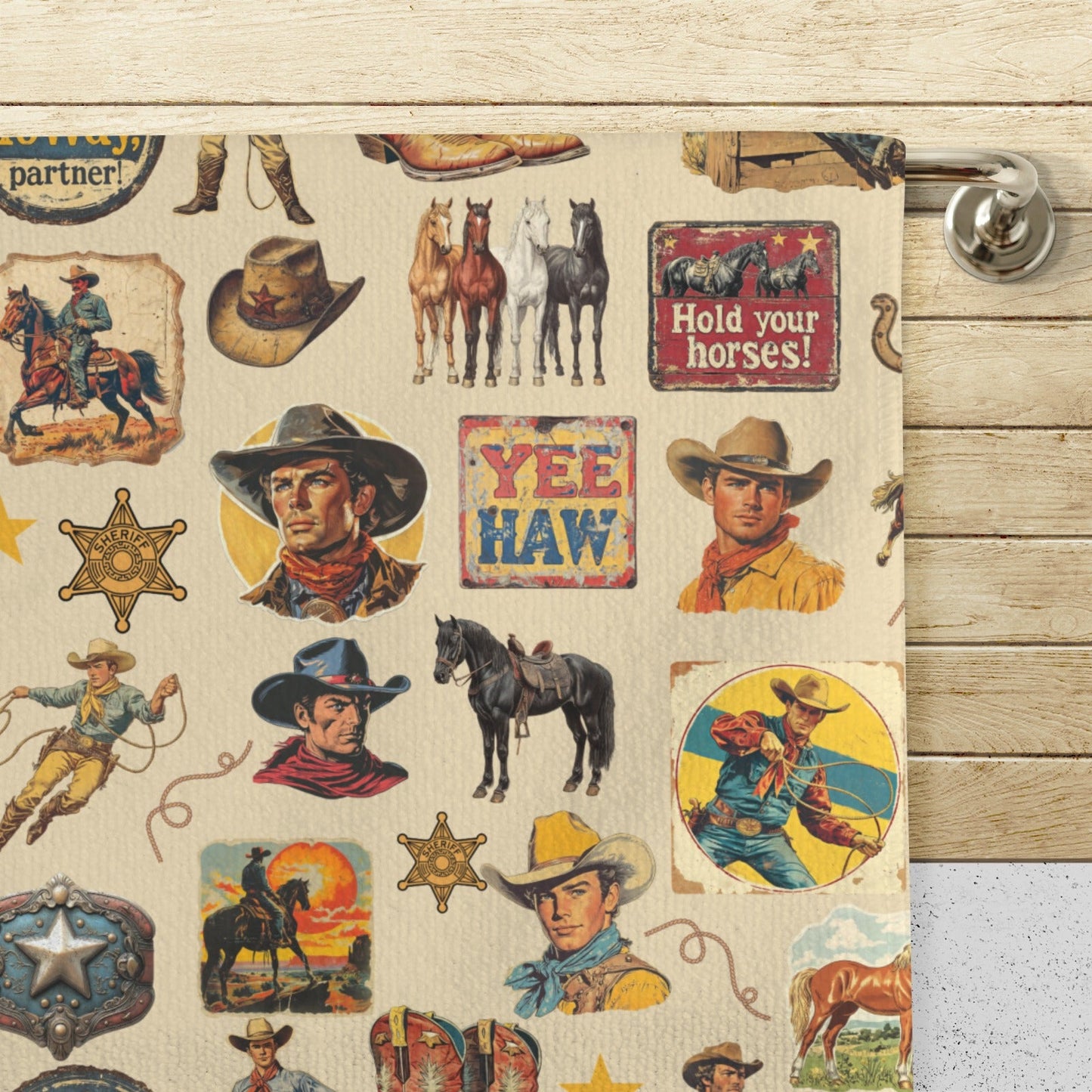 Vintage Cowboy Set of 4 Kitchen Dish Towels Made in America