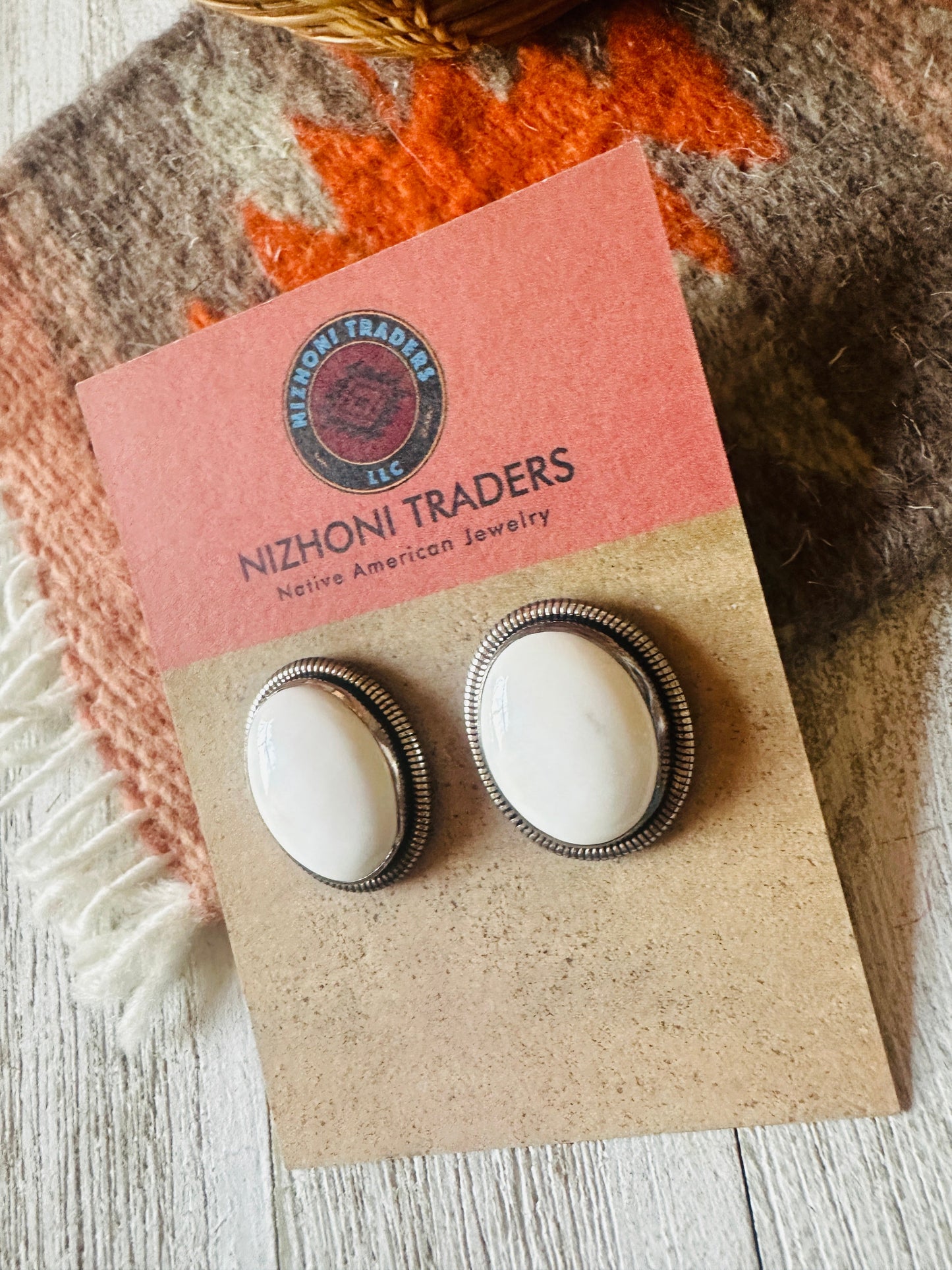 Navajo White Buffalo & Sterling Silver Post Earrings