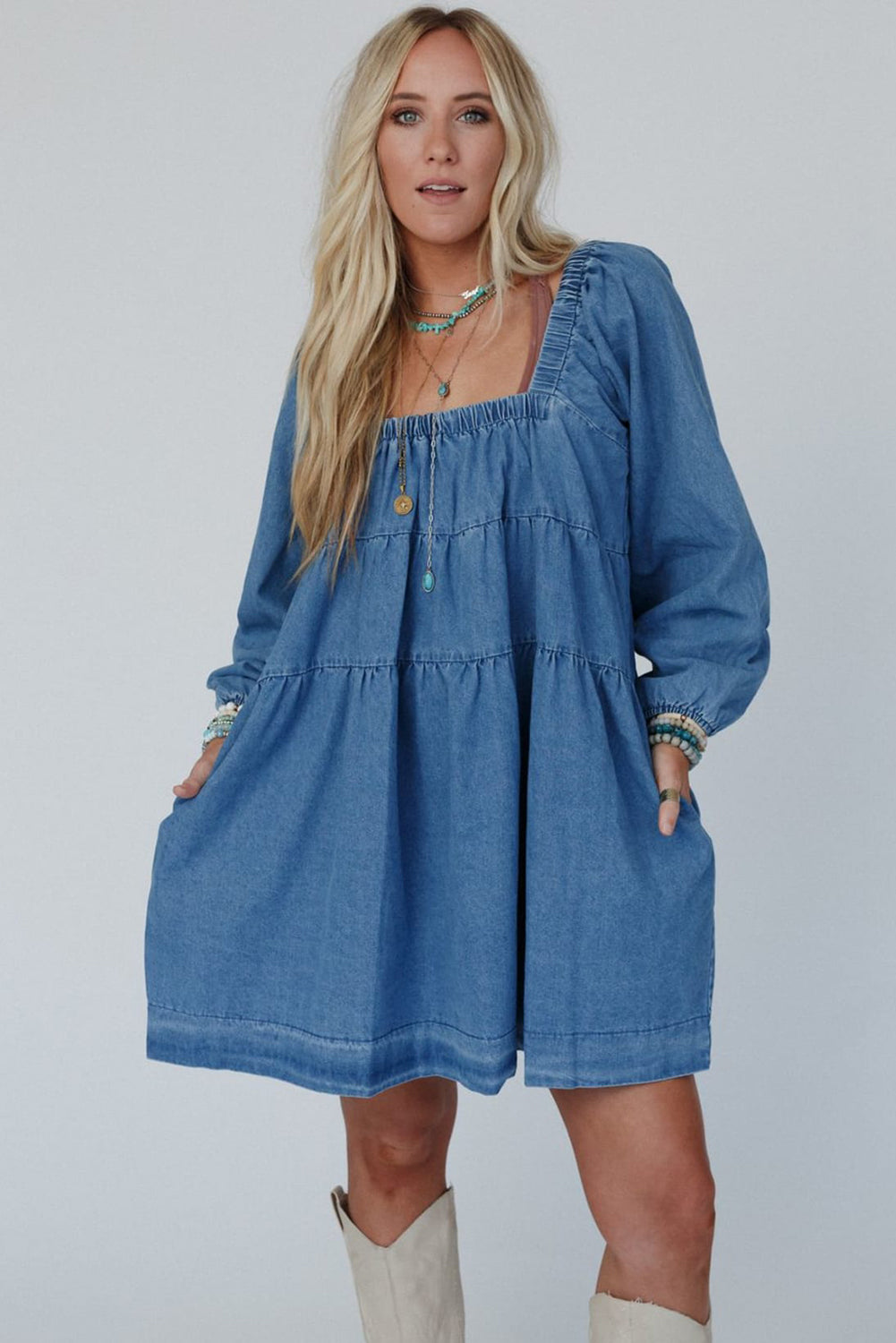 Loose Fit Denim Mini Dress