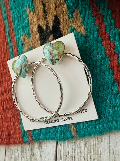 Navajo Turquoise & Sterling Silver Heart Hoop Earrings