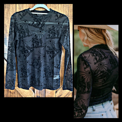 Black Sunshine Western 3D Mesh Top