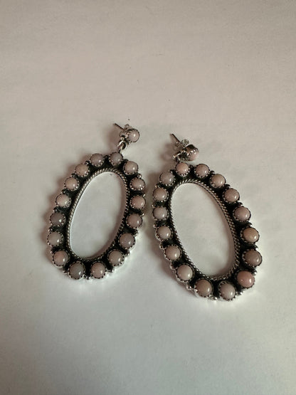 Coachella Handmade Pink Conch and Sterling Silver Statement Dangles