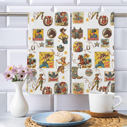 Vintage Cowgirl Collage Dish Towels Set of 2 Made in America