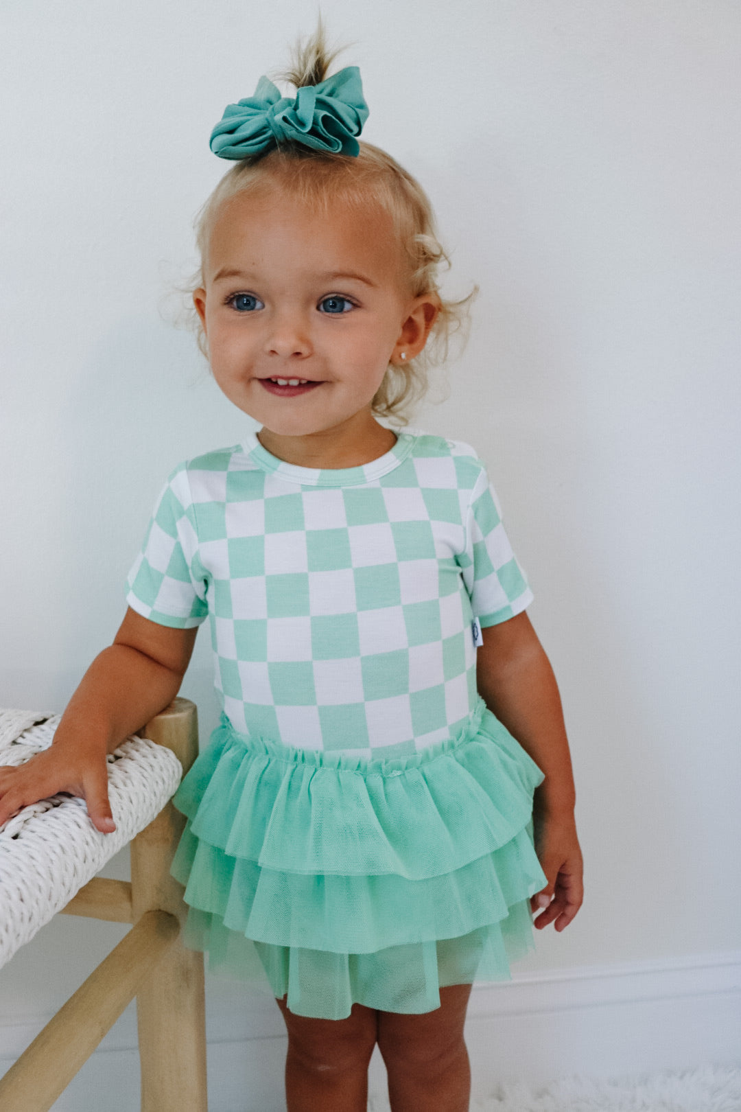 MINT CHECKERS DREAM TUTU BODYSUIT DRESS