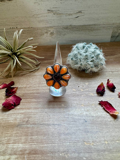 Cluster - Adjustable - orange and purple spiny and sterling silver