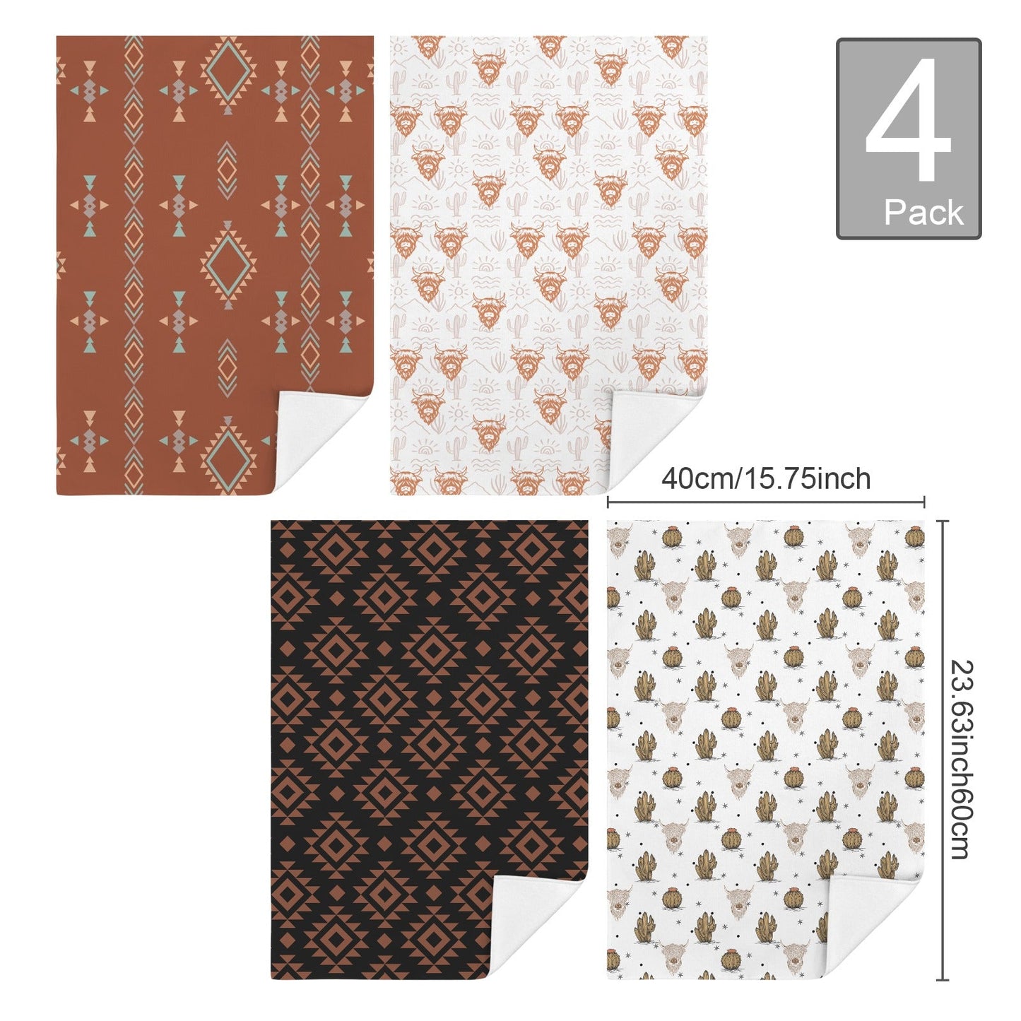 Baha Ranch Highlands Southwest Set of 4 Kitchen Dish Towels Made in America