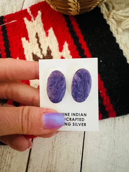 Navajo Sterling Silver And Charoite Stud Earrings