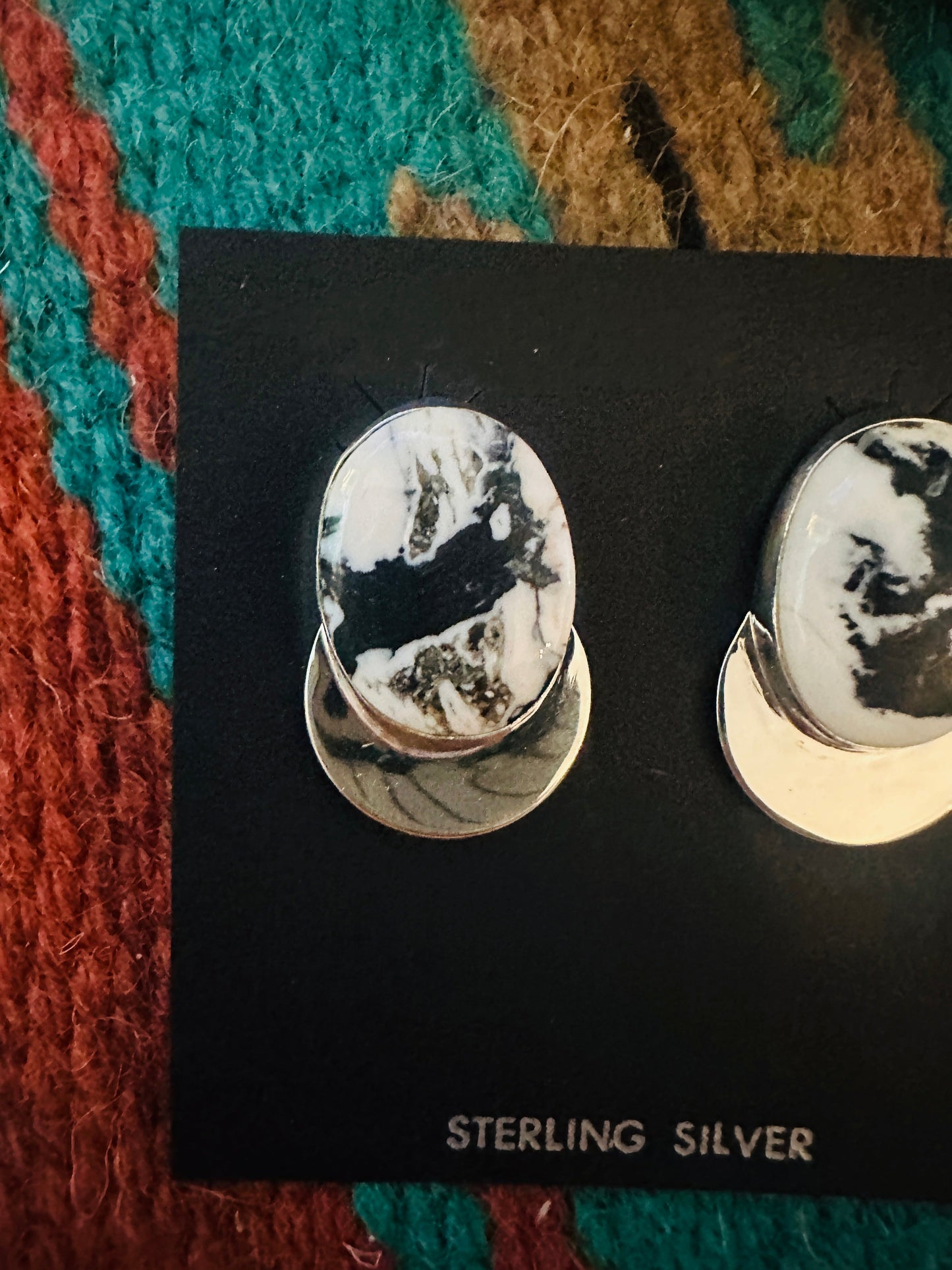 Navajo White Buffalo & Sterling Silver Post Earrings