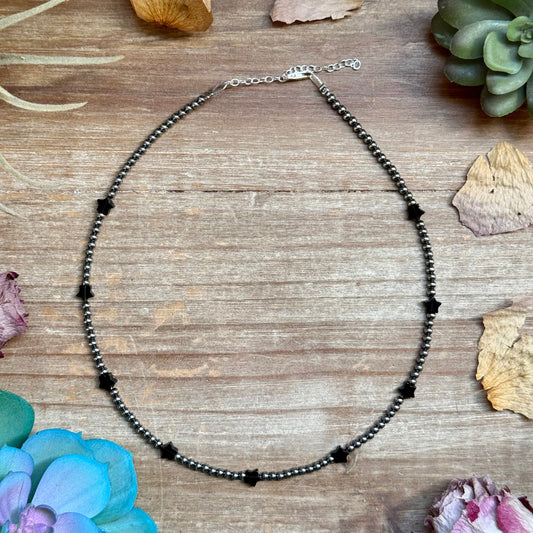 15” Black Onyx Star Necklace – Sterling Silver Pearls