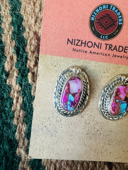 Navajo Pink Dream Mojave & Sterling Silver Post Earrings