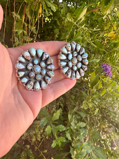 Handmade Golden Hills Turquoise & Sterling Silver Cluster Post Earrings