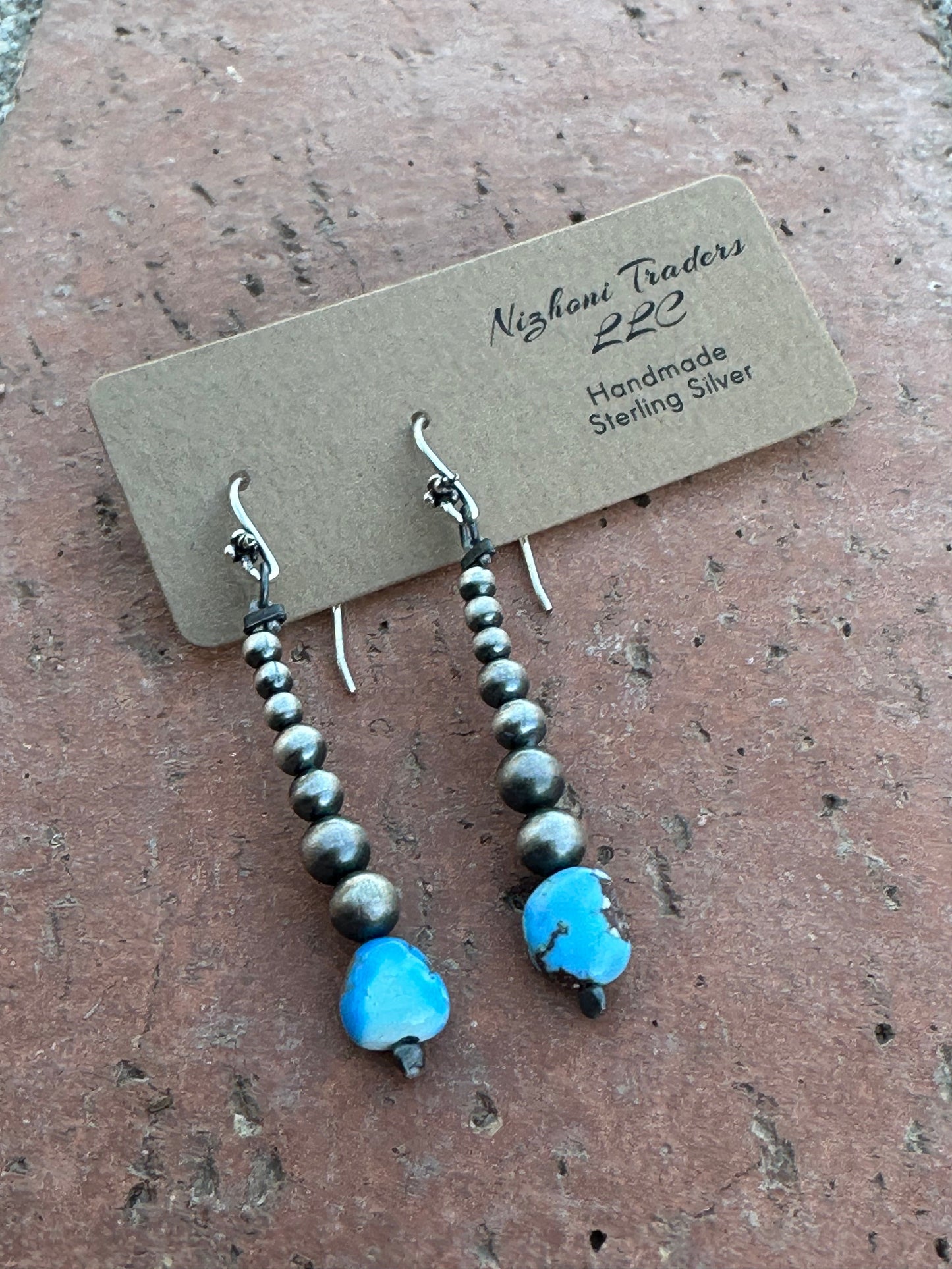 Handmade Natural Golden Hills Turquoise And Sterling Silver Beaded Drop Dangle Earrings