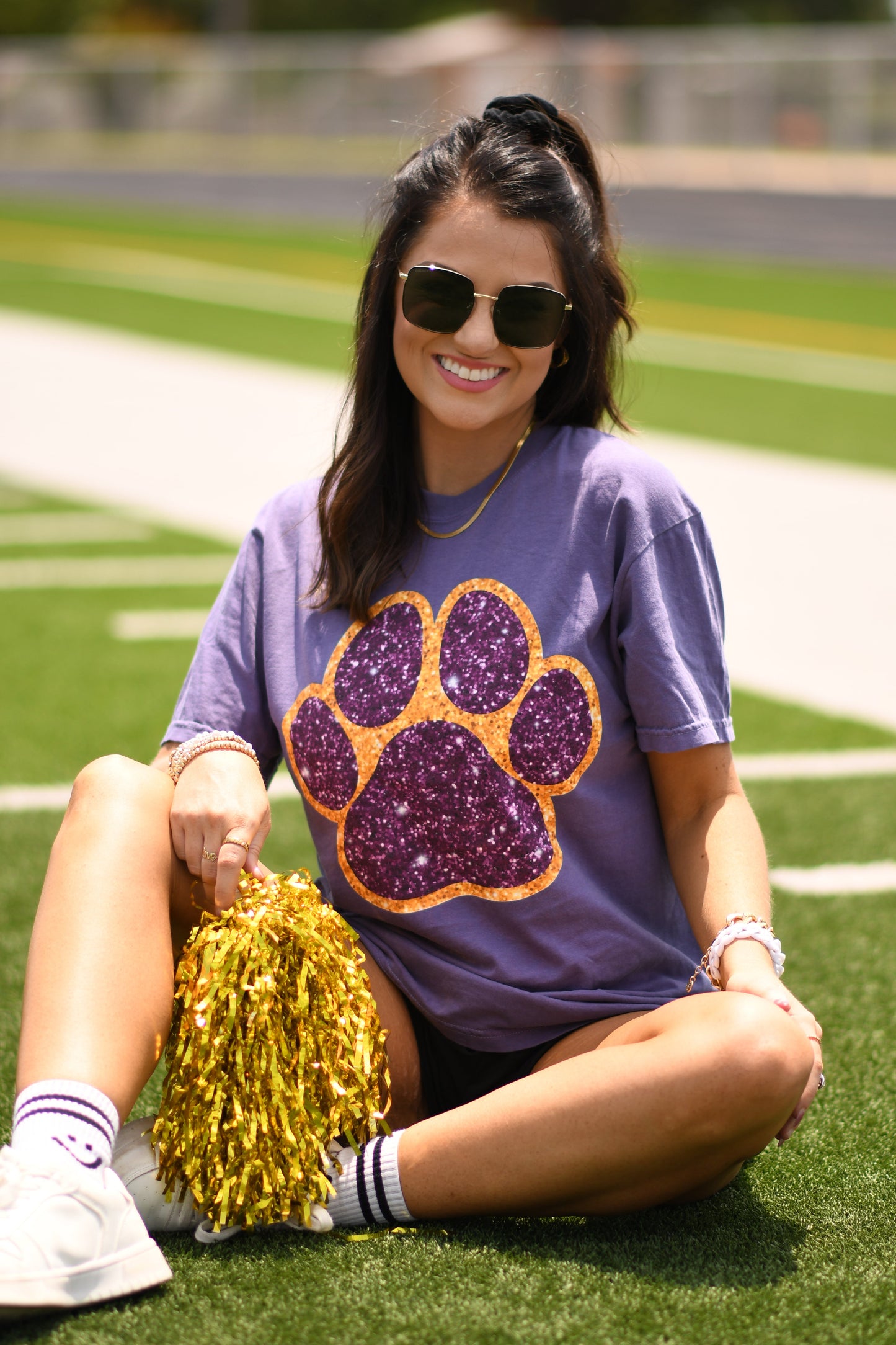Purple & Gold Faux Glitter Paw Print Tee