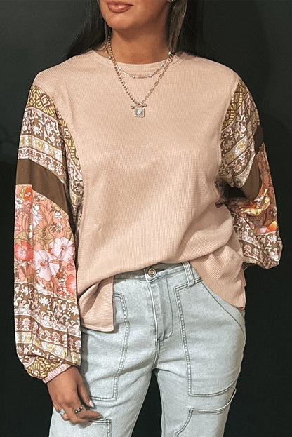 Floral Patchwork Waffle Knit Top