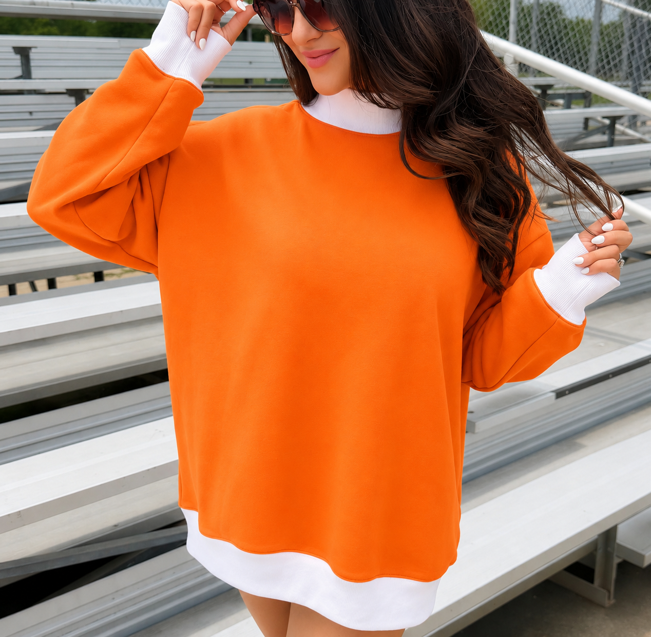 Orange/White Mock Neck Sweatshirt