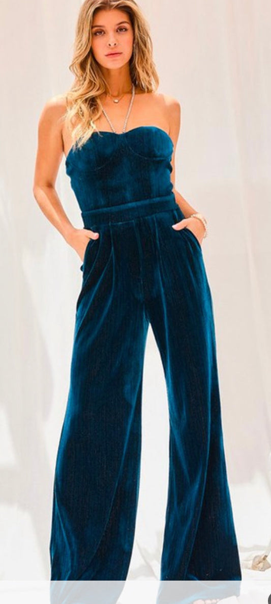 Teal Velvet Jumpsuit