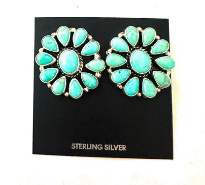 Navajo Sterling Silver & Turquoise Cluster Post Earrings