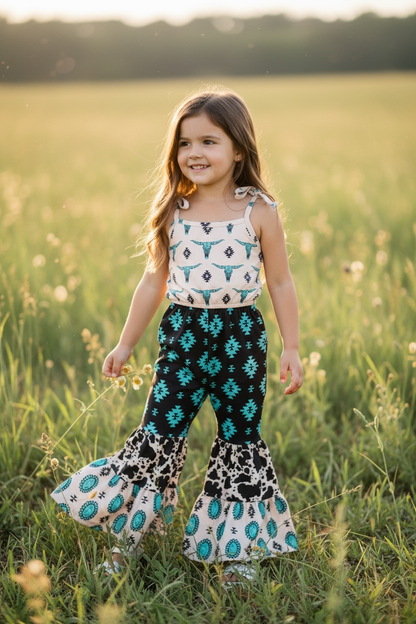 Bull Skull, Aztec, & Concho Printed Jumpsuit