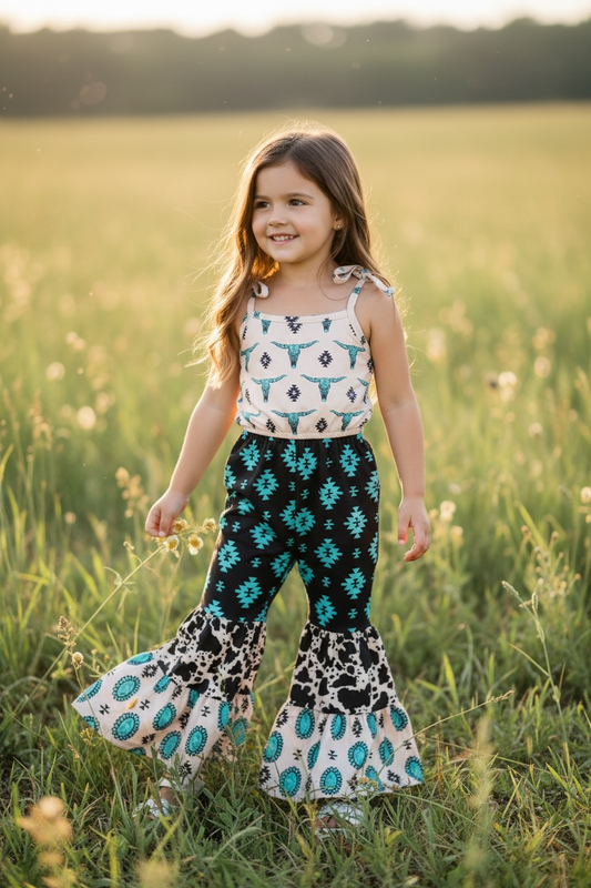 Bull Skull, Aztec, & Concho Printed Jumpsuit
