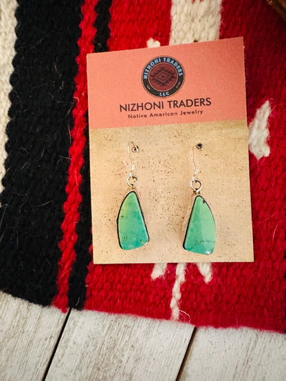 Navajo Royston Turquoise And Sterling Silver Dangle Earrings