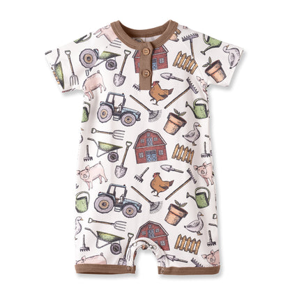 Farmer's Market Baby Boy Shorty Romper–Soft Bamboo One Piece