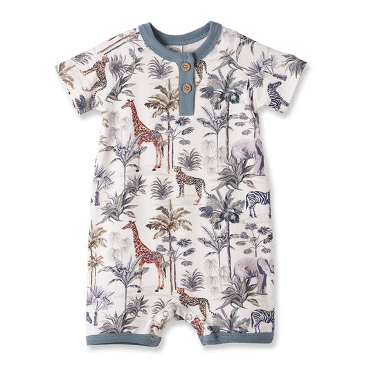 Jungle Safari Bamboo Baby Boy Shortall Romper
