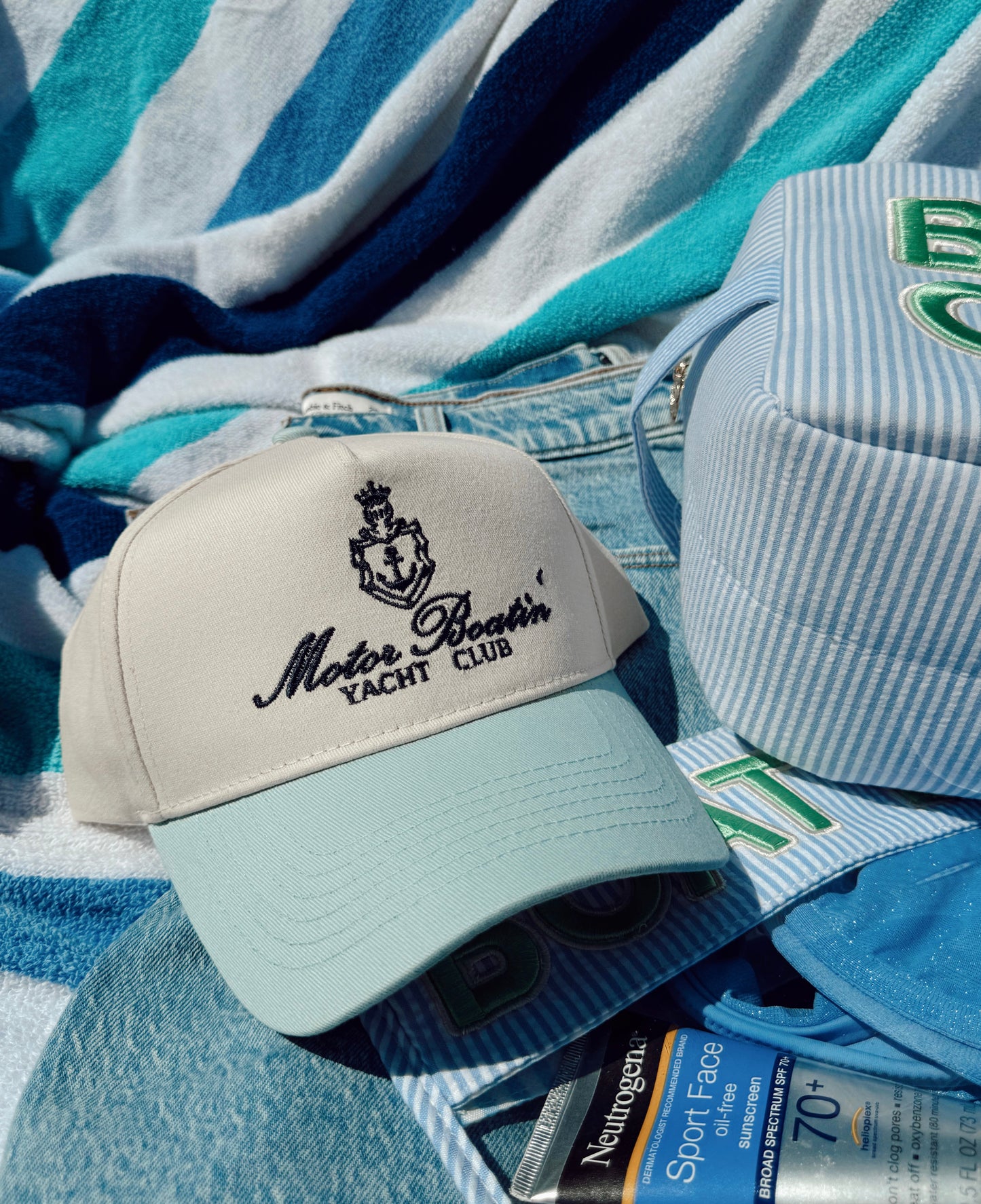 Motor Boatin' Yacht Club - Baby Blue Vintage Trucker Hat