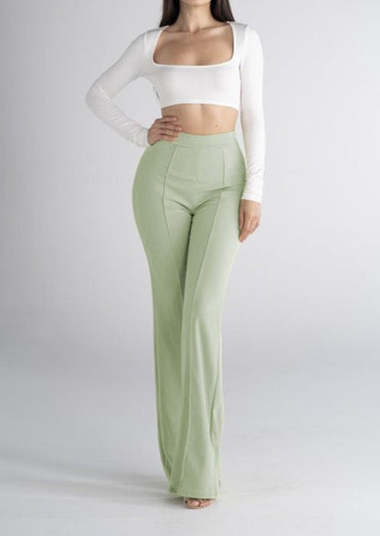 The Zoey Flare Trouser In Sage