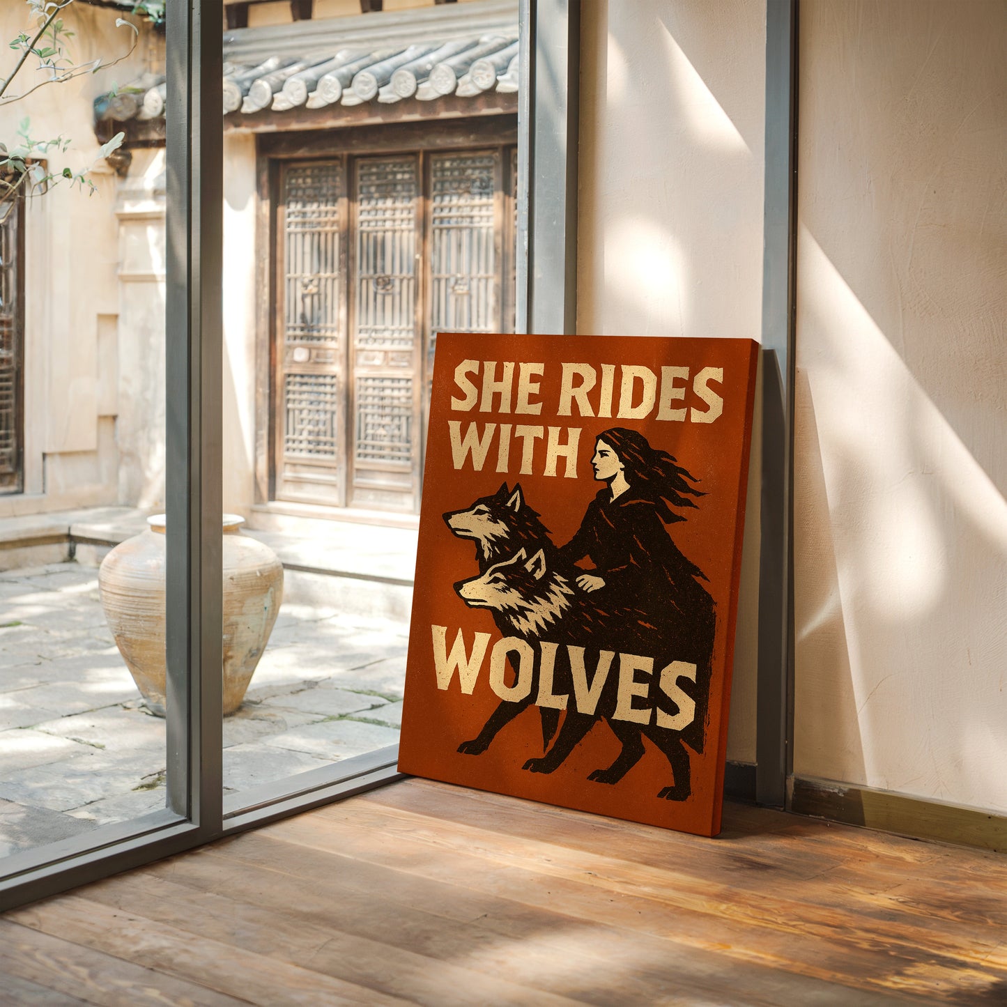 She Rides With Wolves Rustic Art Print