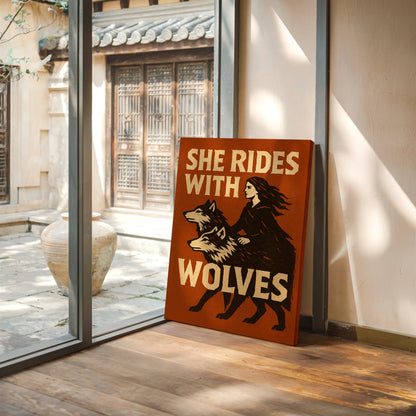 She Rides With Wolves Rustic Art Print