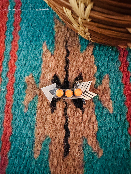 Navajo Orange Spiny & Sterling Silver Arrow Earring