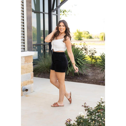 Ready to Ship | The Chrissy - Black Fleece Shorts with Pockets