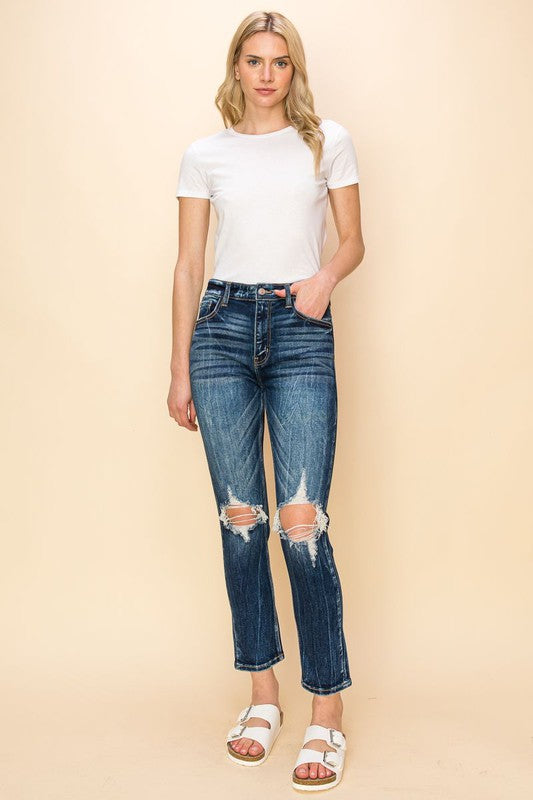 HIGH RISE STRETCH ANKLE CIGARETTE JEANS