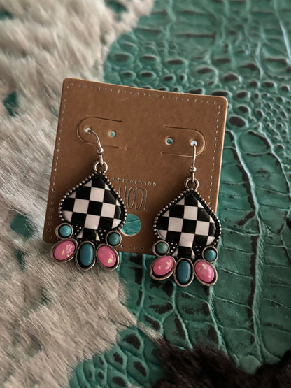 COLORFUL SPADES SILVERTONE EARRINGS