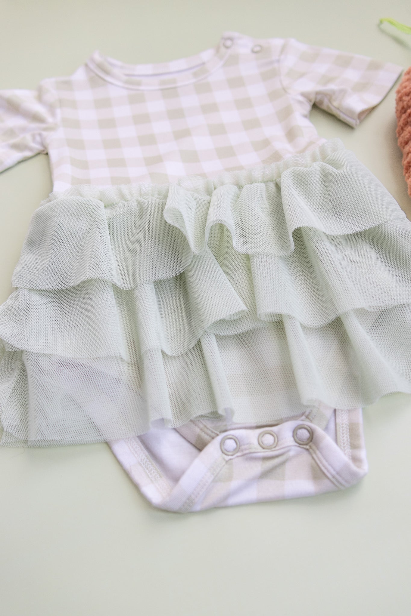 SAGE GINGHAM DREAM TUTU BODYSUIT DRESS