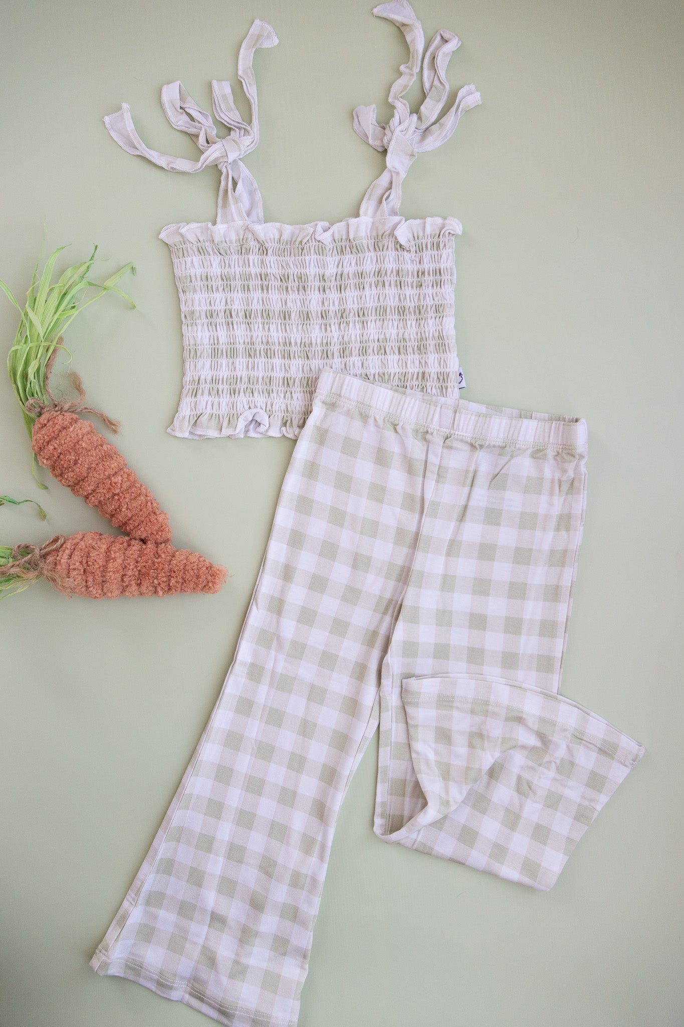 SAGE GINGHAM DREAM SMOCKED FLARE SET