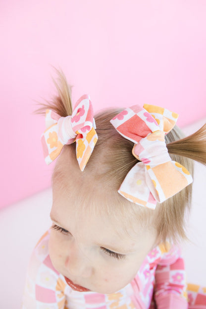 SUMMER SUNSET CHECKERS DREAM BOW HAIR CLIPS