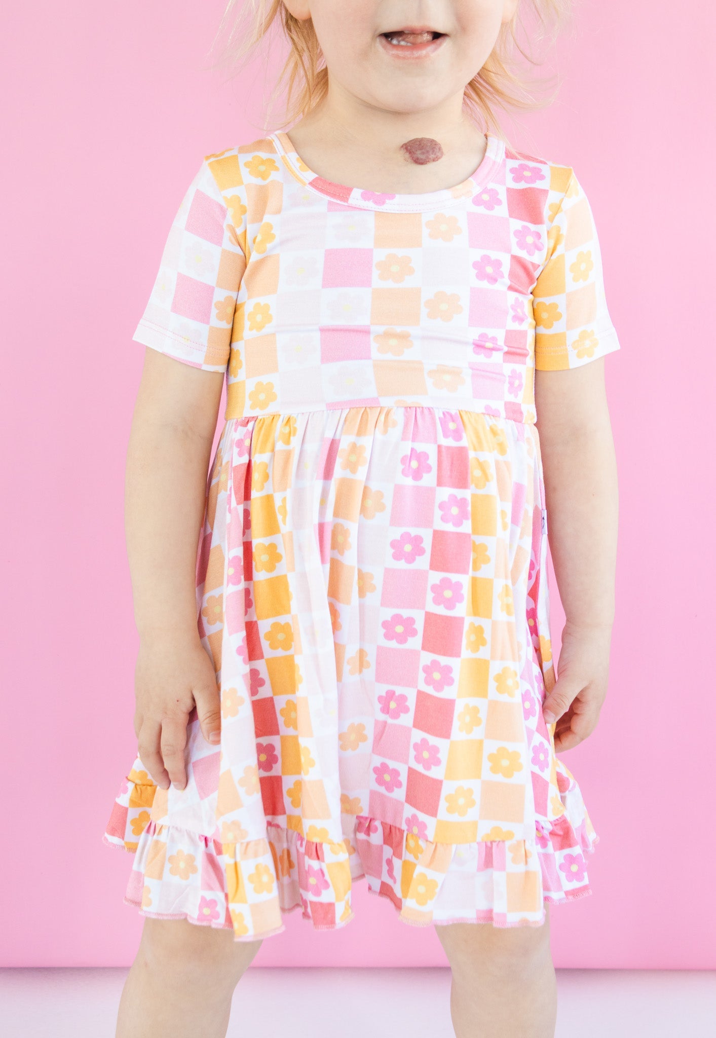 SUMMER SUNSET CHECKERS DREAM RUFFLE DRESS