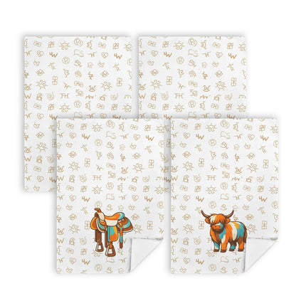 Set of 4 Minimalistic Western Highland Cow Cattle Brands Kitchen Towels Made in America